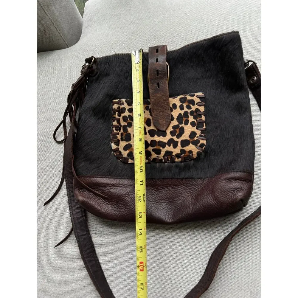 Two Bar West Leopard Cheetah Print Leather Purse Bag Tote Buckle Texas McFadin